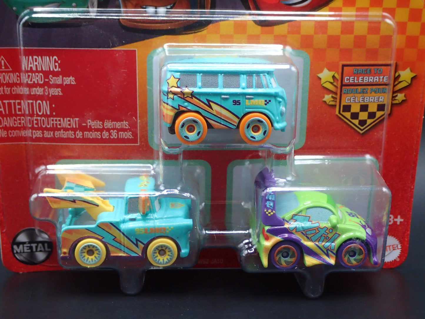 2026 DISNEY PIXAR CARS MINI RACERS 3 PACK FILLMORE, MATER, WINGO CELEBRATE