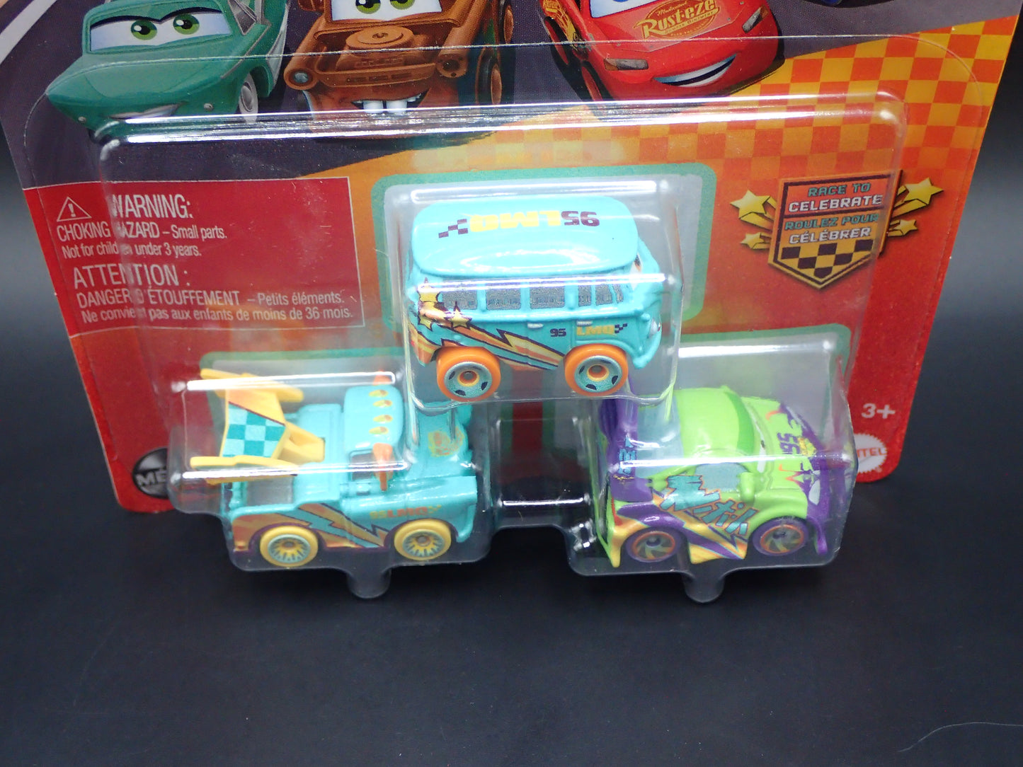 2026 DISNEY PIXAR CARS MINI RACERS 3 PACK FILLMORE, MATER, WINGO CELEBRATE