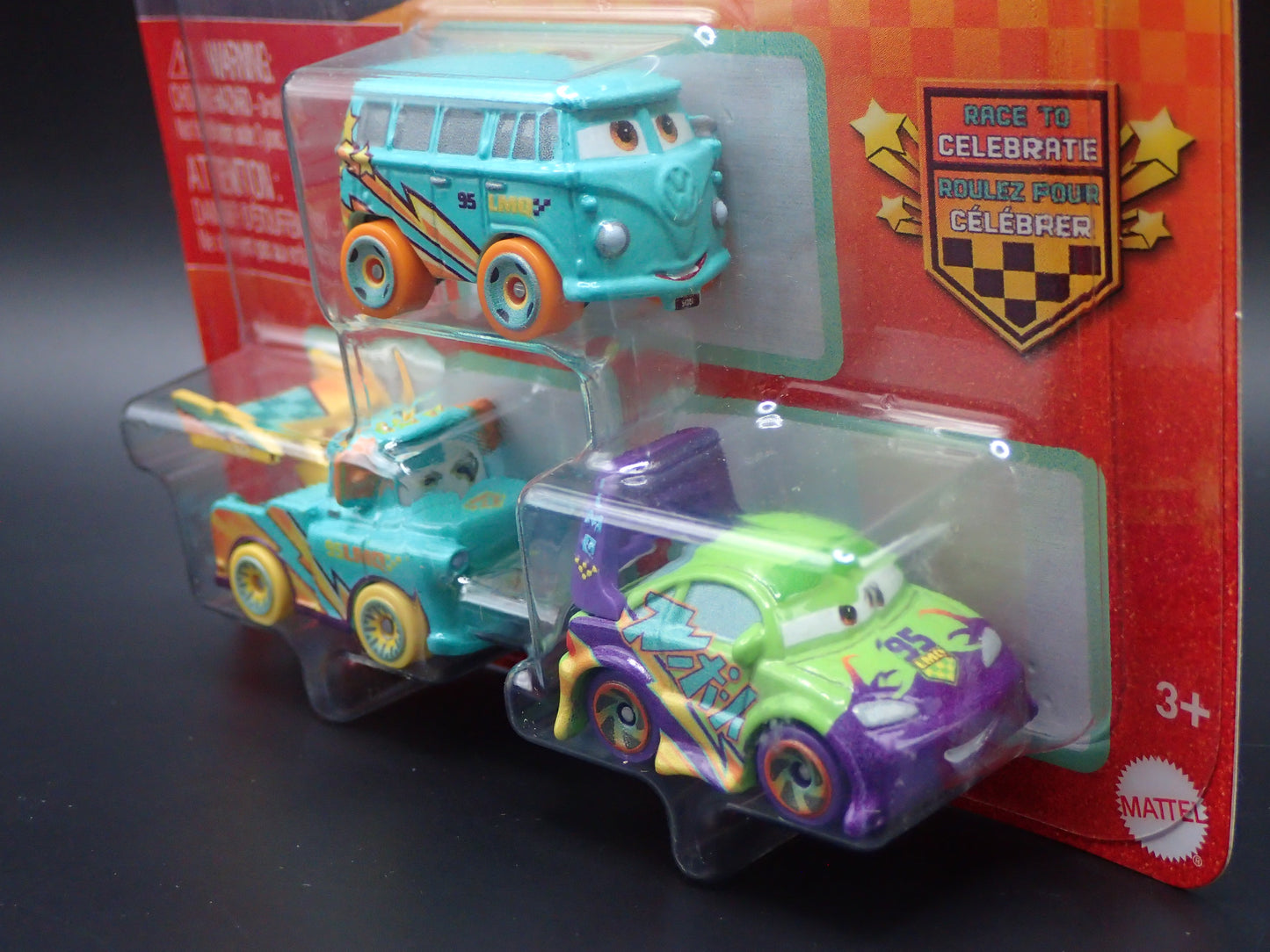 2026 DISNEY PIXAR CARS MINI RACERS 3 PACK FILLMORE, MATER, WINGO CELEBRATE