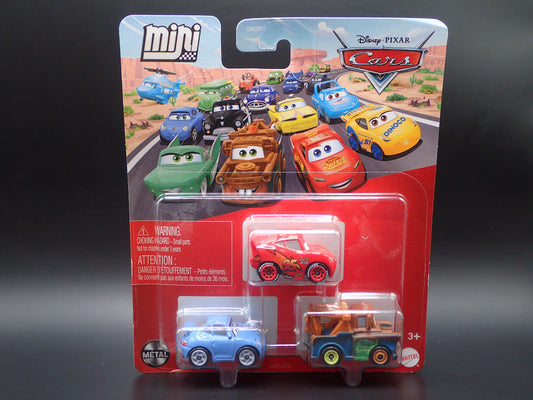 2026 DISNEY PIXAR CARS MINI RACERS 3 PACK MCQUEEN, MATER, SALLY