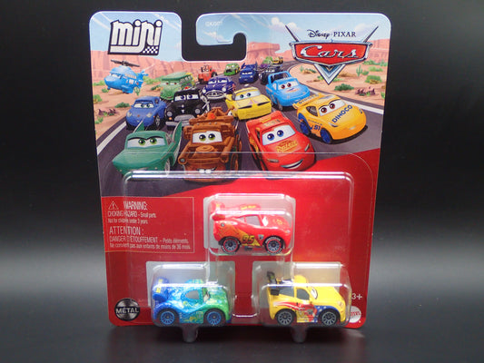 2026 DISNEY PIXAR CARS MINI RACERS 3 PACK MCQUEEN, CARLA VELOSO, JEFF GORVETTE