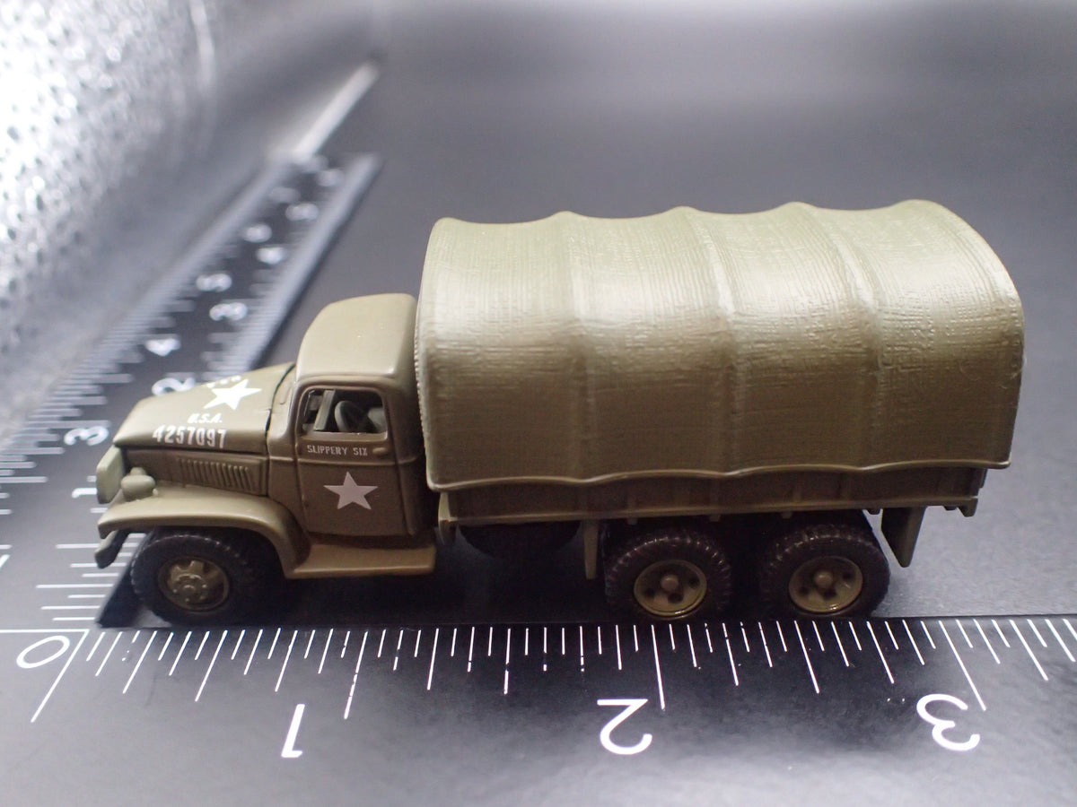 WWII GMC CCKW 2.5 TON 6X6 TRUCK MILITARY GREEN 1:87 SCALE DIECAST MODEL CAR