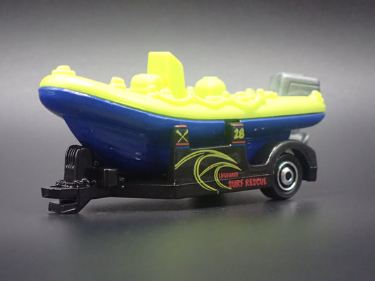 RAFT BOAT w/ TRAILER BLUE 1/64 MB SCALE COLLECTIBLE DIORAMA PROP MODEL