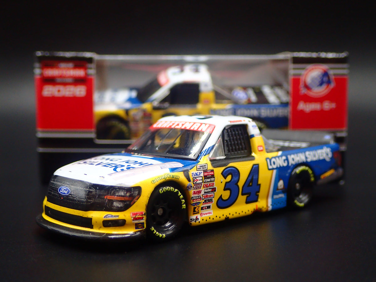 2026 FORD F150 #34 LAYNE RIGGS LONG JOHN SILVERS NASCAR TRUCK 1:64 SCALE DIECAST CAR