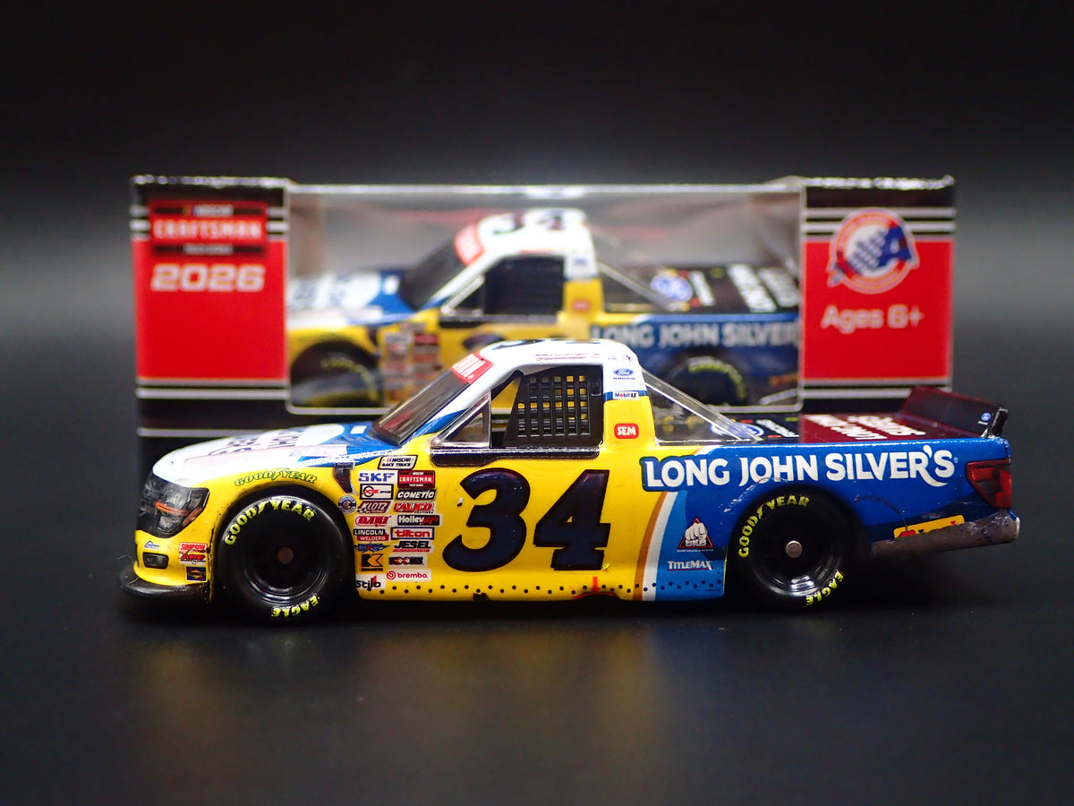2026 FORD F150 #34 LAYNE RIGGS LONG JOHN SILVERS NASCAR TRUCK 1:64 SCALE DIECAST CAR