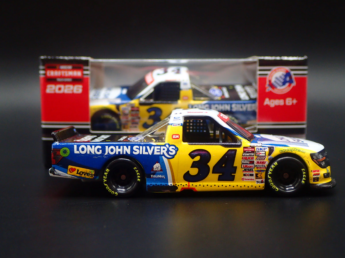 2026 FORD F150 #34 LAYNE RIGGS LONG JOHN SILVERS NASCAR TRUCK 1:64 SCALE DIECAST CAR