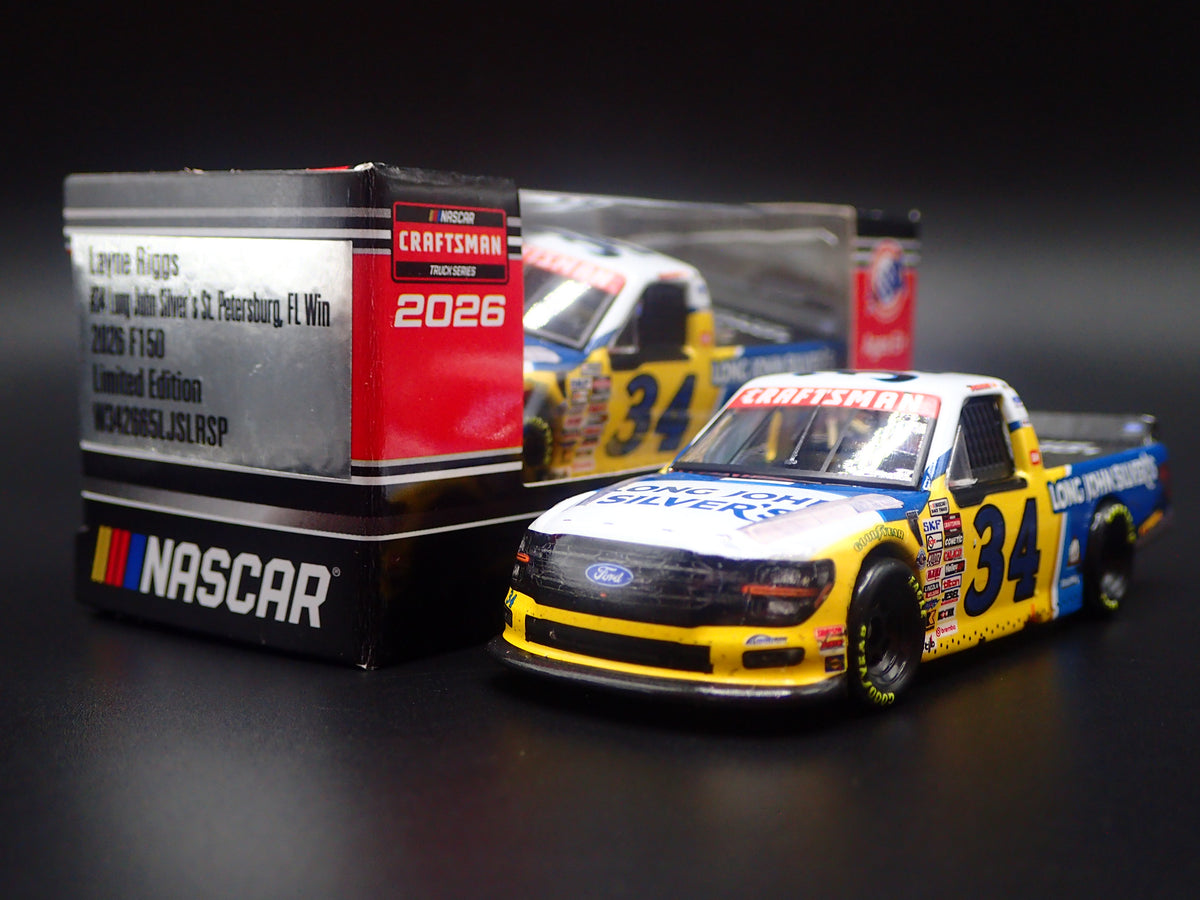2026 FORD F150 #34 LAYNE RIGGS LONG JOHN SILVERS NASCAR TRUCK 1:64 SCALE DIECAST CAR