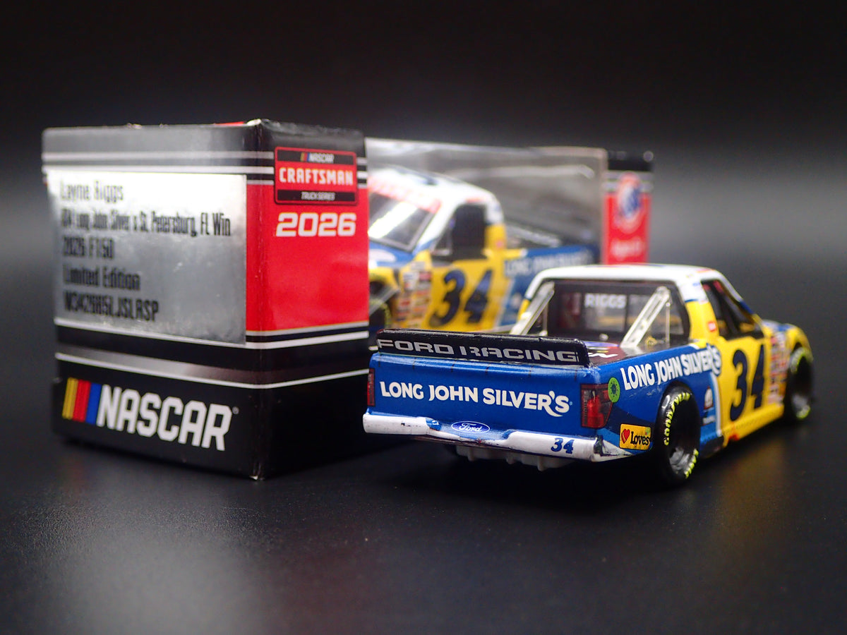 2026 FORD F150 #34 LAYNE RIGGS LONG JOHN SILVERS NASCAR TRUCK 1:64 SCALE DIECAST CAR