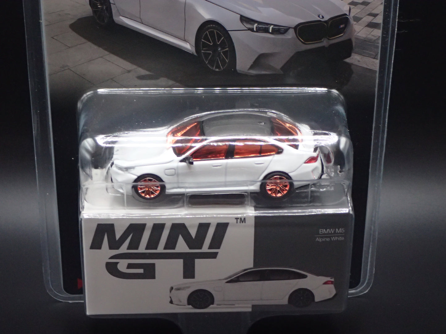 BMW M5 WHITE, ORANGE CHROME CHASE TSM MODEL MINI GT 1092 1/64 SCALE 2026