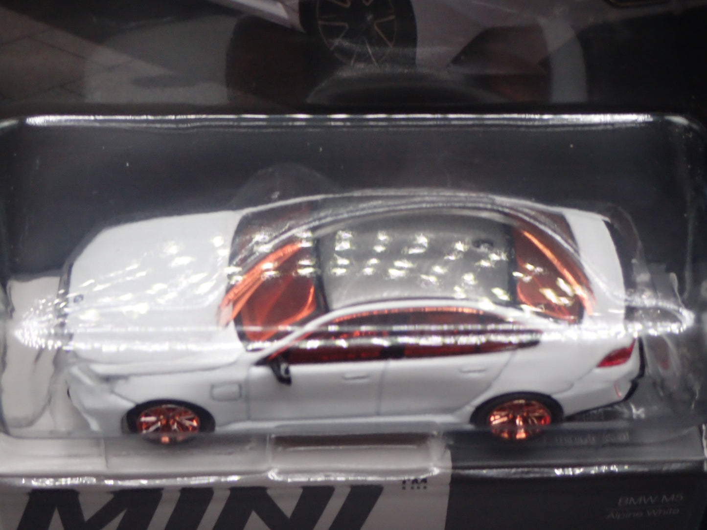 BMW M5 WHITE, ORANGE CHROME CHASE TSM MODEL MINI GT 1092 1/64 SCALE 2026