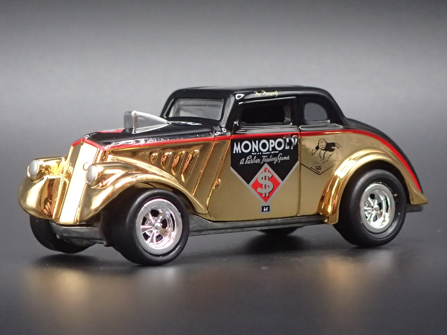 1933 33 WILLYS GASSER W MONOPOLY GOLD 1:64 SCALE COLLECTIBLE DIECAST MODEL CAR