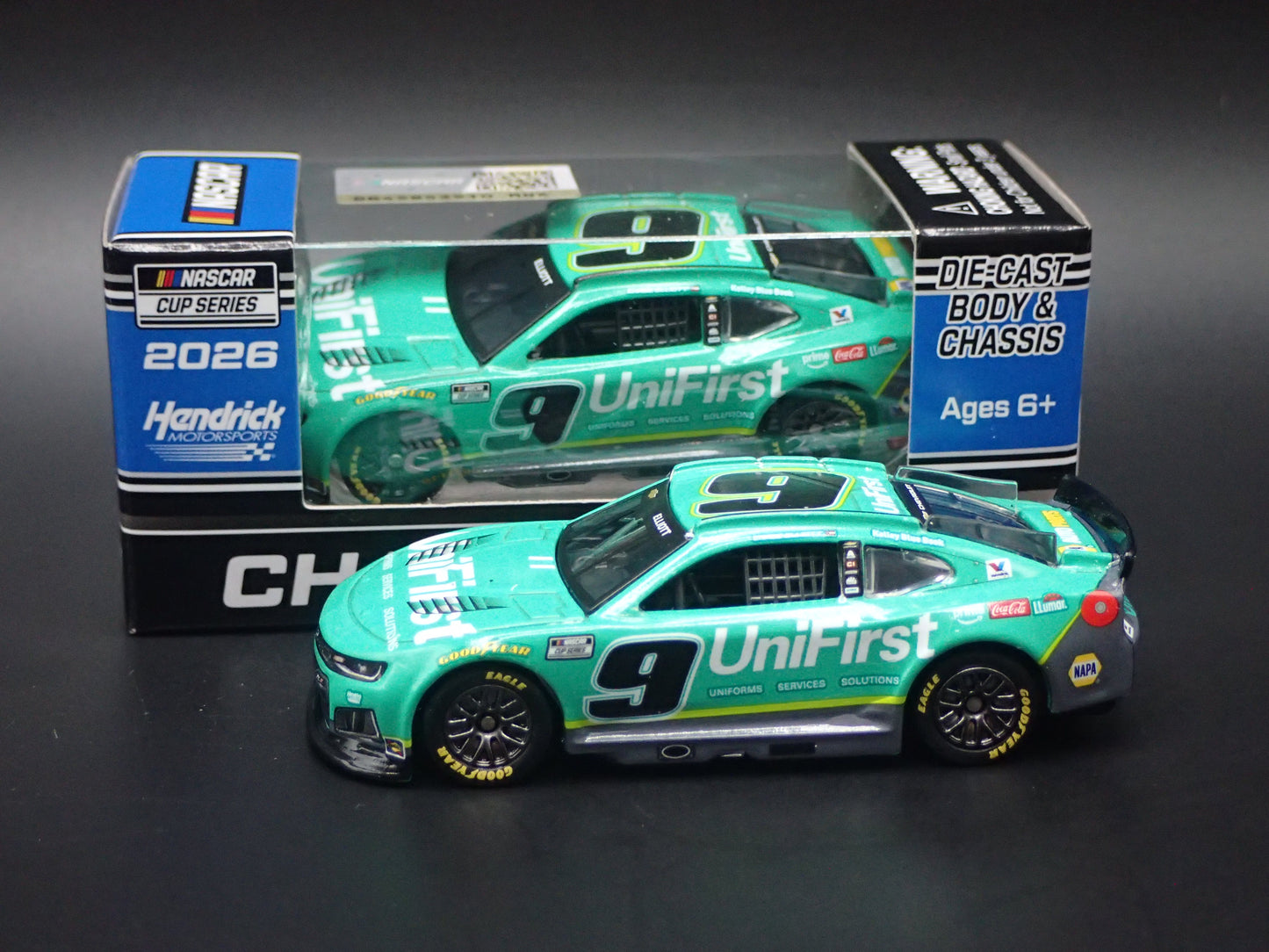 2026 26 CHEVROLET 9 CHASE ELLIOTT UNIFIRST NASCAR 1:64 SCALE DIECAST CAR