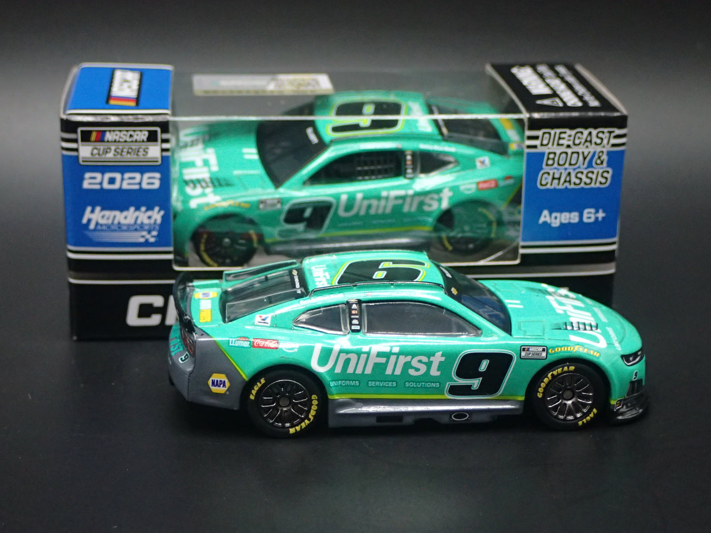 2026 26 CHEVROLET 9 CHASE ELLIOTT UNIFIRST NASCAR 1:64 SCALE DIECAST CAR