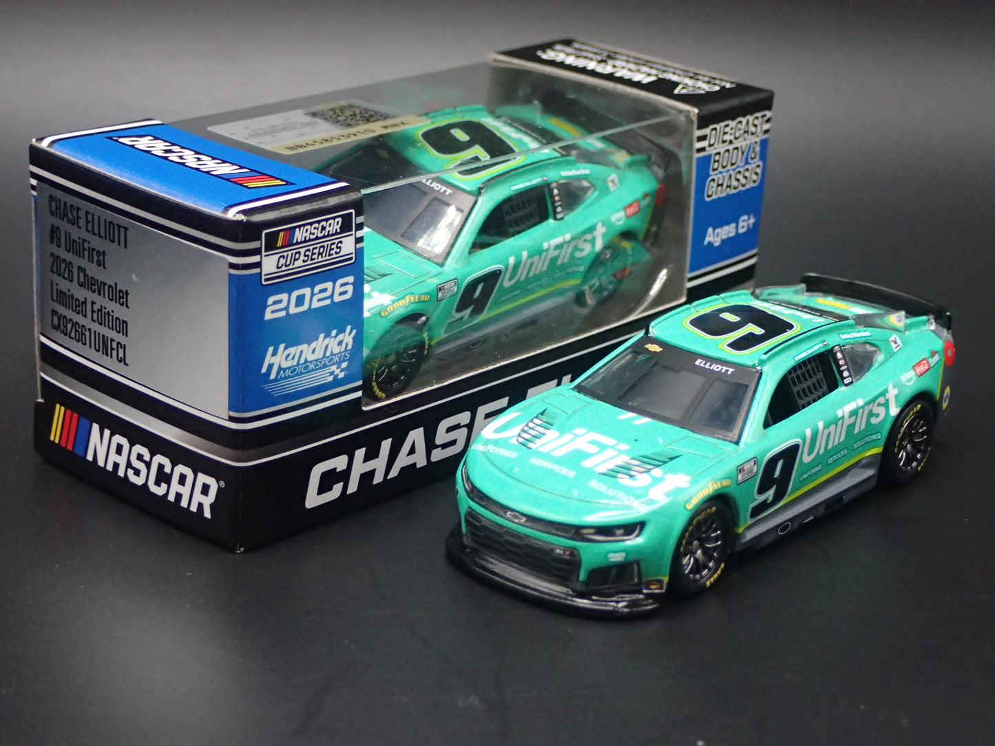 2026 26 CHEVROLET 9 CHASE ELLIOTT UNIFIRST NASCAR 1:64 SCALE DIECAST CAR
