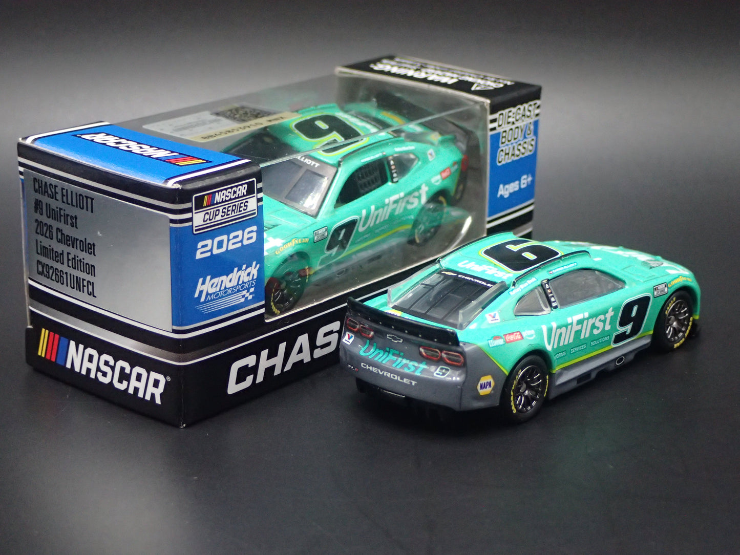 2026 26 CHEVROLET 9 CHASE ELLIOTT UNIFIRST NASCAR 1:64 SCALE DIECAST CAR