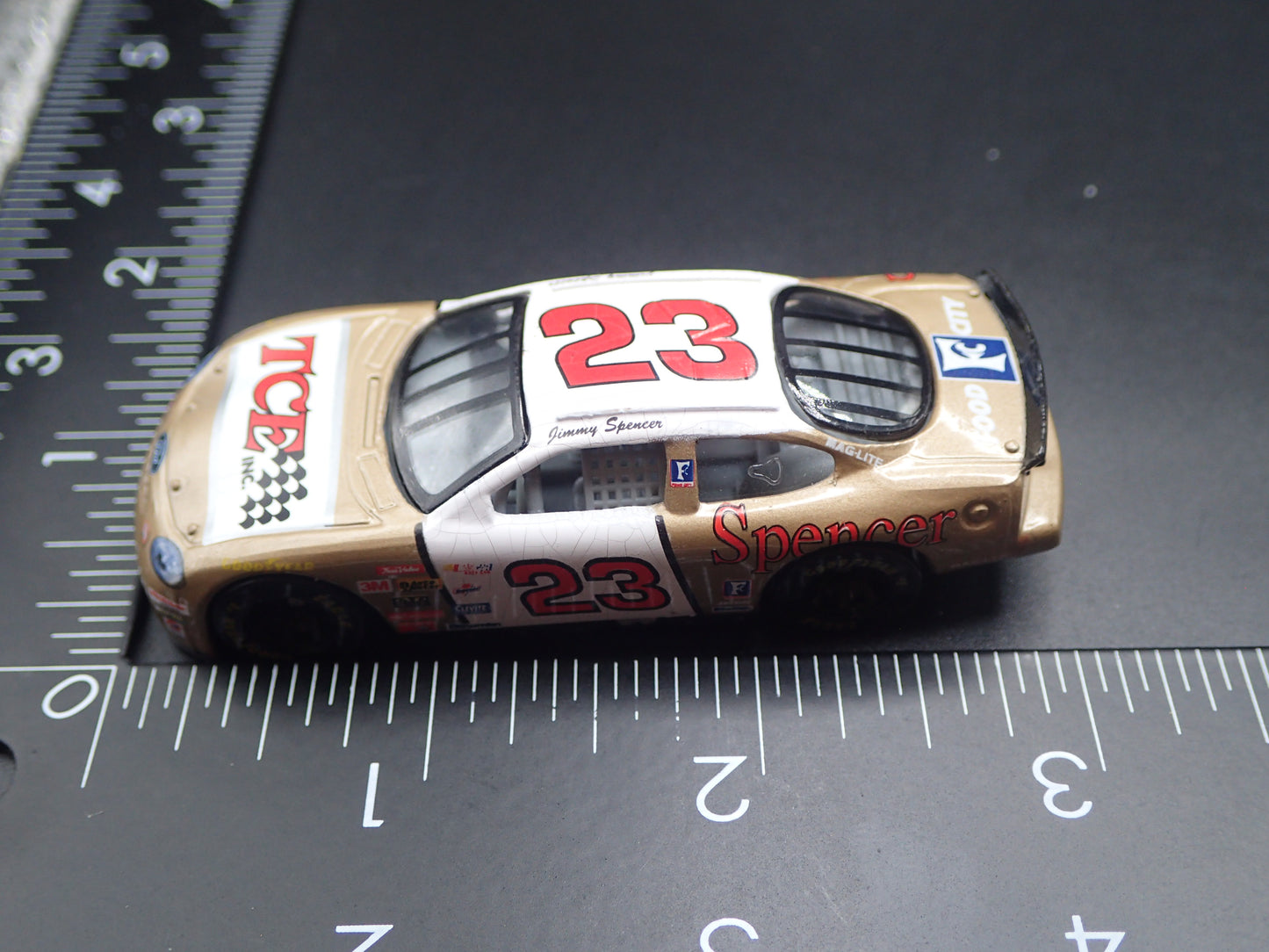 1999 99 FORD TAURUS 23 JIMMY SPENCER WEATHERED PAINT NASCAR 1/64 SCALE DIECAST CAR