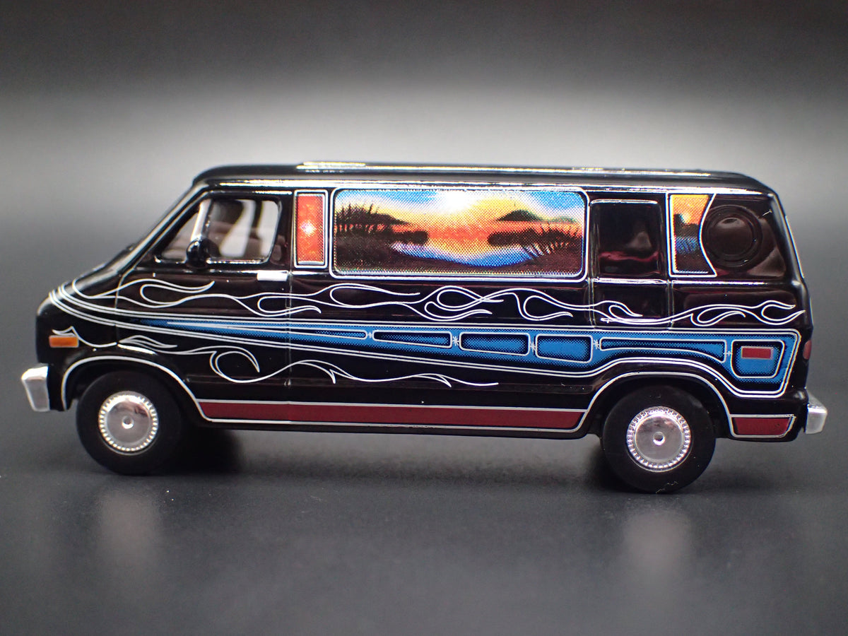 1977 77 DODGE B100 VAN BLACK 1:64 SCALE DIORAMA DIECAST MODEL CAR