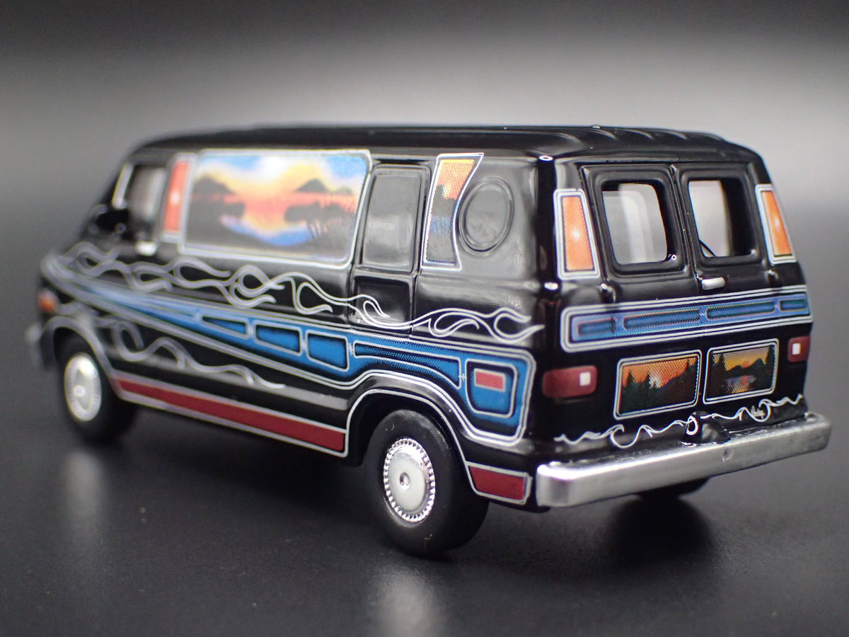 1977 77 DODGE B100 VAN BLACK 1:64 SCALE DIORAMA DIECAST MODEL CAR