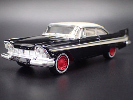 1957 PLYMOUTH BELVEDERE BLACK 1/64 SCALE COLLECTIBLE DIORAMA DIECAST MODEL CAR-Burning Rubber Toy Company