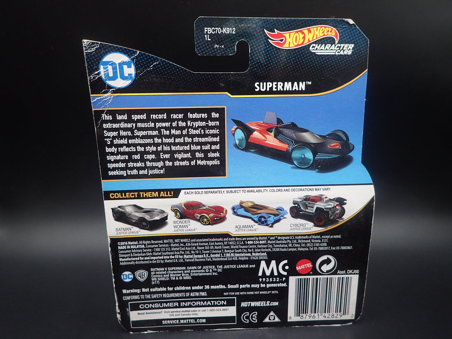 2016 HOT WHEELS DC SUPERMAN HOT WHEELS CHARACTER CARS JUSTICE LEAGUE 1/64