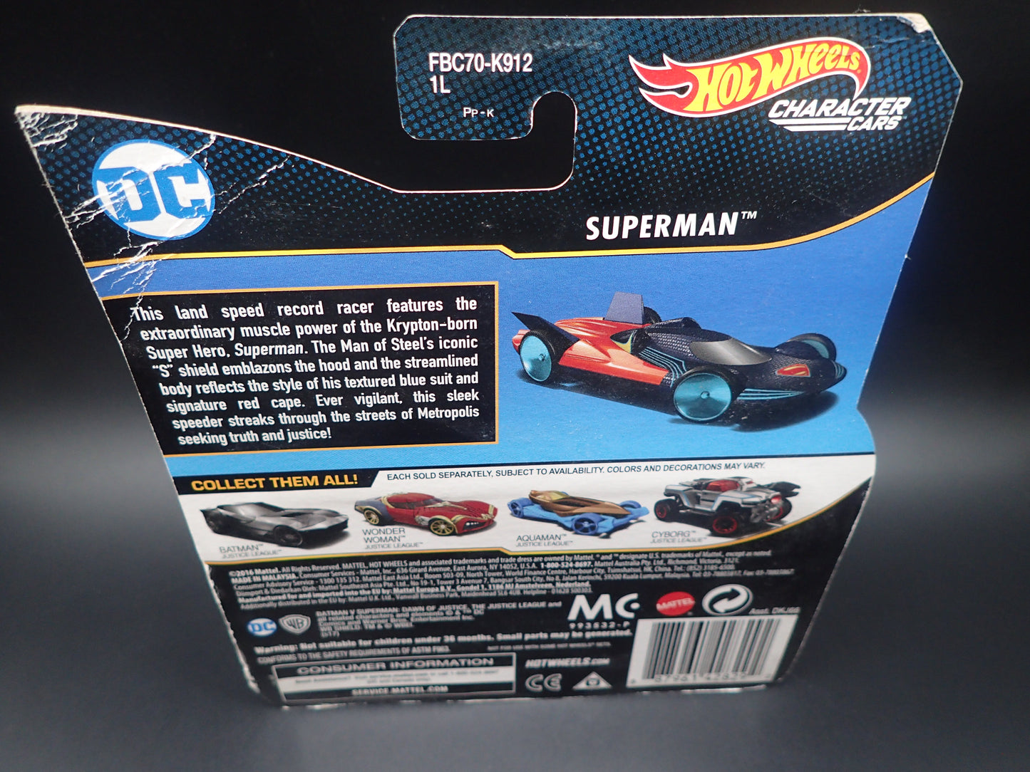 2016 HOT WHEELS DC SUPERMAN HOT WHEELS CHARACTER CARS JUSTICE LEAGUE 1/64