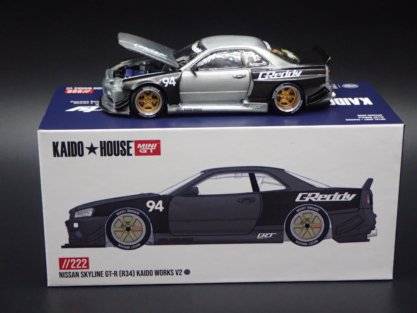NISSAN SKYLINE GTR R34 #222 KAIDO HOUSE MINI GT RAW CHASE 2026 1:64 DIECAST MODEL CAR
