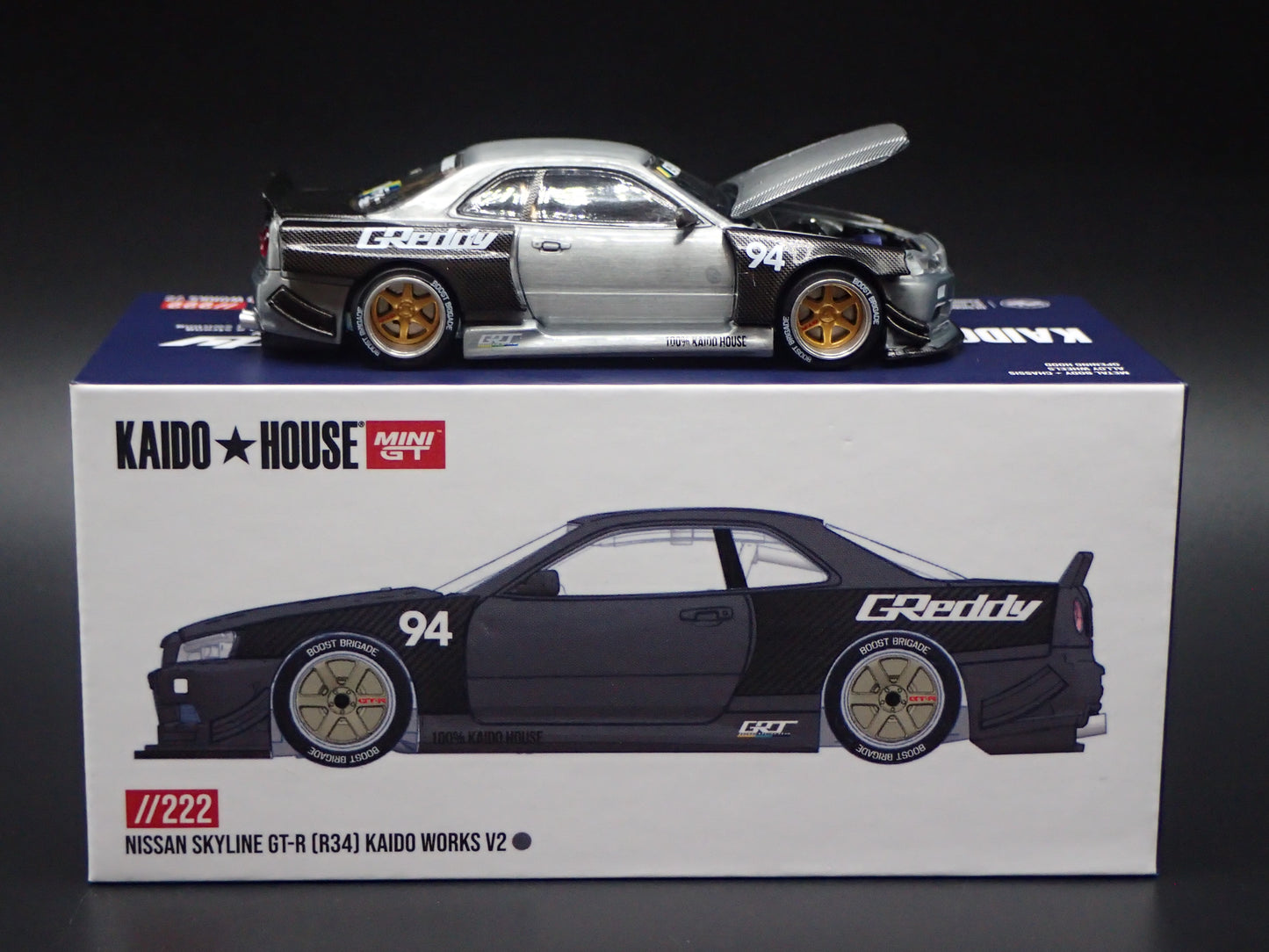 NISSAN SKYLINE GTR R34 #222 KAIDO HOUSE MINI GT RAW CHASE 2026 1:64 DIECAST MODEL CAR