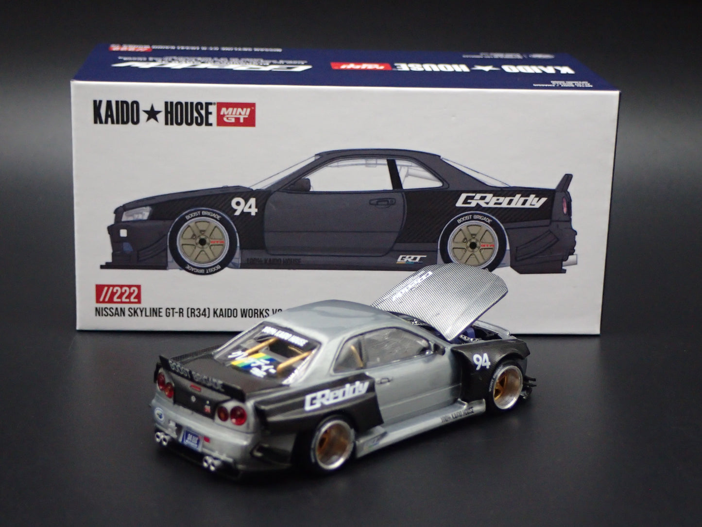 NISSAN SKYLINE GTR R34 #222 KAIDO HOUSE MINI GT RAW CHASE 2026 1:64 DIECAST MODEL CAR