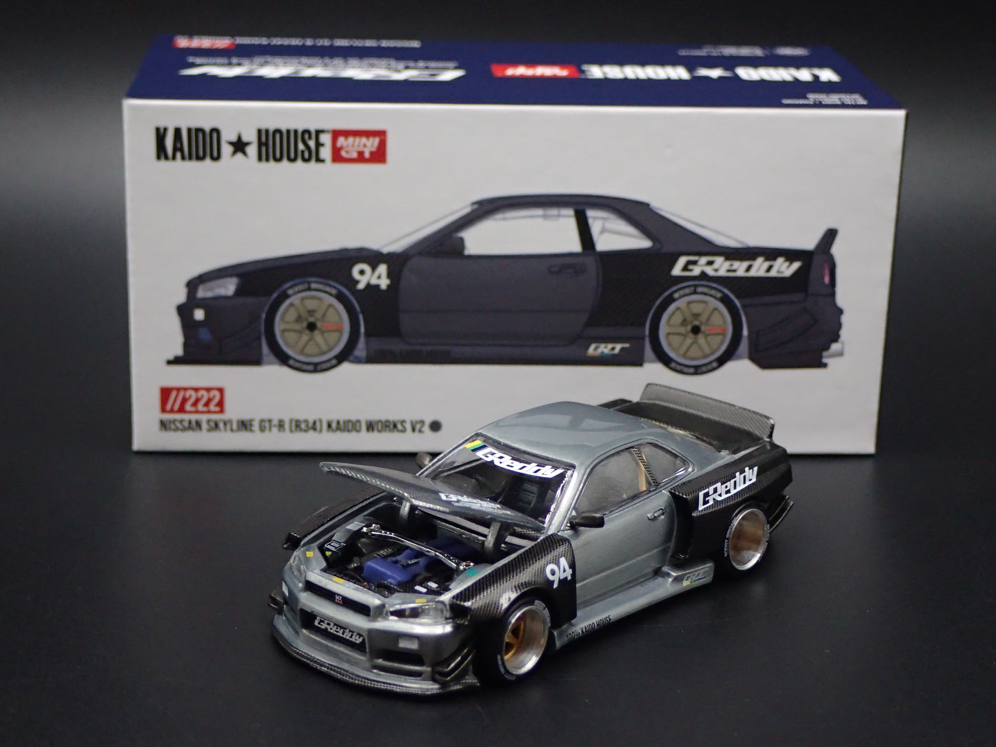 NISSAN SKYLINE GTR R34 #222 KAIDO HOUSE MINI GT RAW CHASE 2026 1:64 DIECAST MODEL CAR