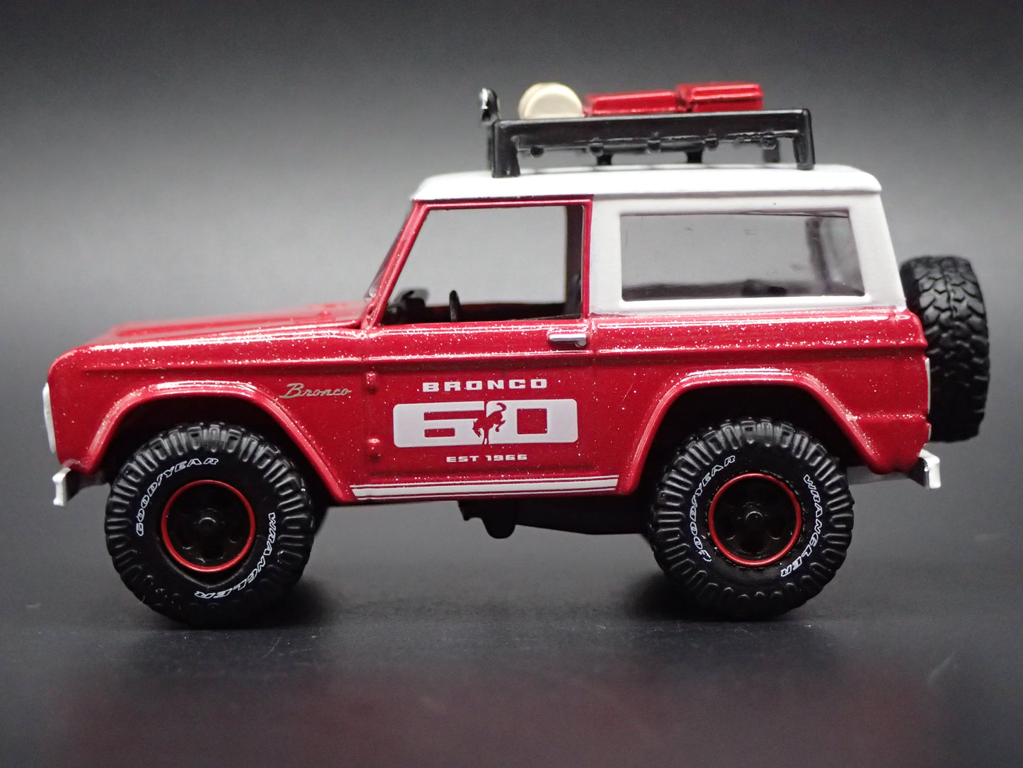 1966 66 FORD BRONCO 4X4 RED 60TH ANNIVERSAY 1:64 SCALE DIORAMA DIECAST MODEL CAR