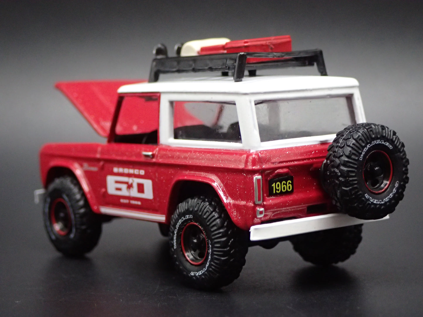 1966 66 FORD BRONCO 4X4 RED 60TH ANNIVERSAY 1:64 SCALE DIORAMA DIECAST MODEL CAR