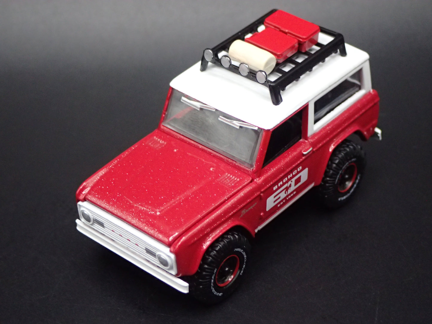 1966 66 FORD BRONCO 4X4 RED 60TH ANNIVERSAY 1:64 SCALE DIORAMA DIECAST MODEL CAR