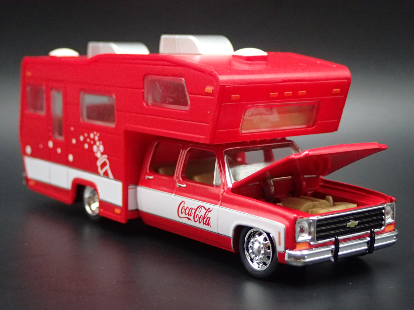 1975 75 CHEVY CHEYENNE SUPER 30 DUALLY SQUARE BODY TRUCK w/ CAMPER 1/64 DIECAST CAR