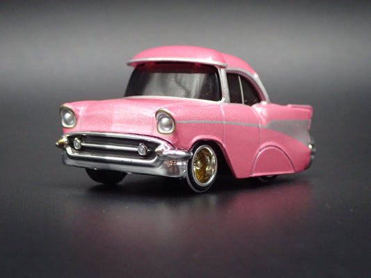 1957 57 CHEVY CHEVROLET BEL AIR TUNED PINK 1:64 SCALE DIORAMA DIECAST MODEL CAR