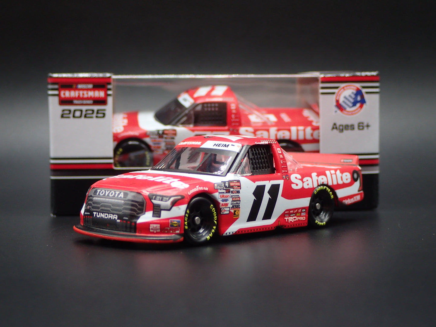 2025 25 TOYOTA TUNDRA 11 COREY HEIM SAFELITE WIN NASCAR TRUCK 1:64 SCALE DIECAST CAR