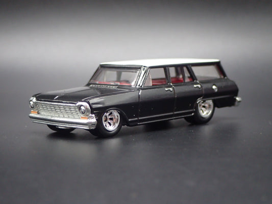 1964 CHEVY CHEVROLET NOVA II STATION WAGON BLACK 1:64 SCALE DIECAST MODEL CAR