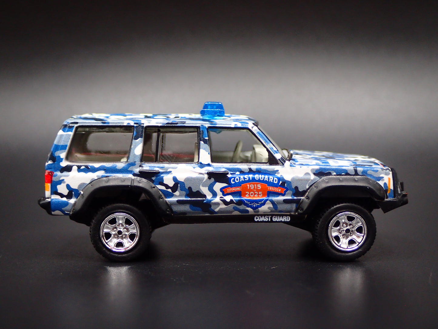 1984-2001 JEEP CHEROKEE XJ COAST GUARD 110 YEARS CAMO 1:64 SCALE DIECAST CAR