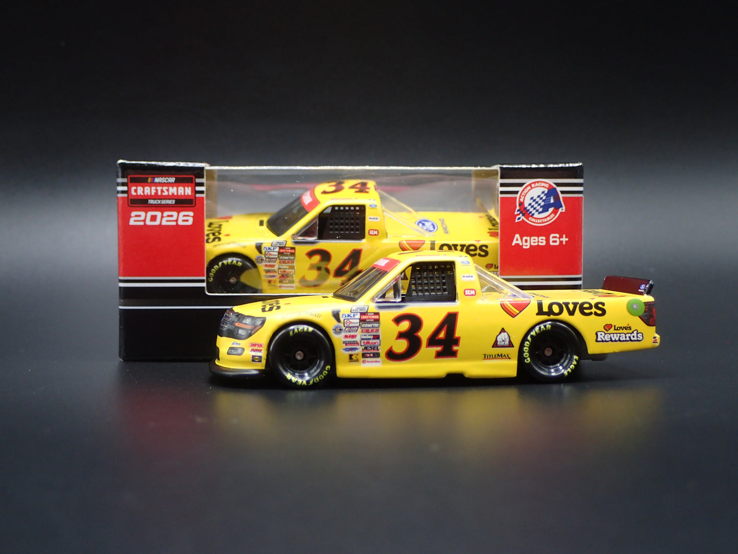 2026 FORD F150 #34 LAYNE RIGGS BARE LOVE'S NASCAR TRUCK 1:64 SCALE DIECAST CAR