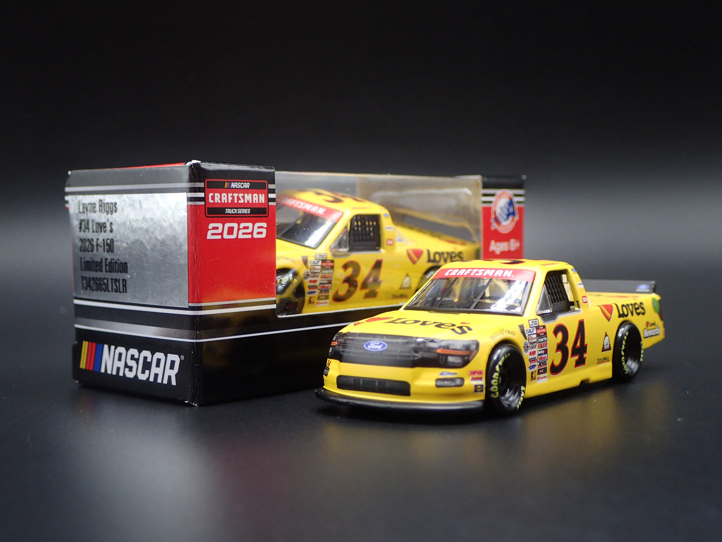 2026 FORD F150 #34 LAYNE RIGGS BARE LOVE'S NASCAR TRUCK 1:64 SCALE DIECAST CAR