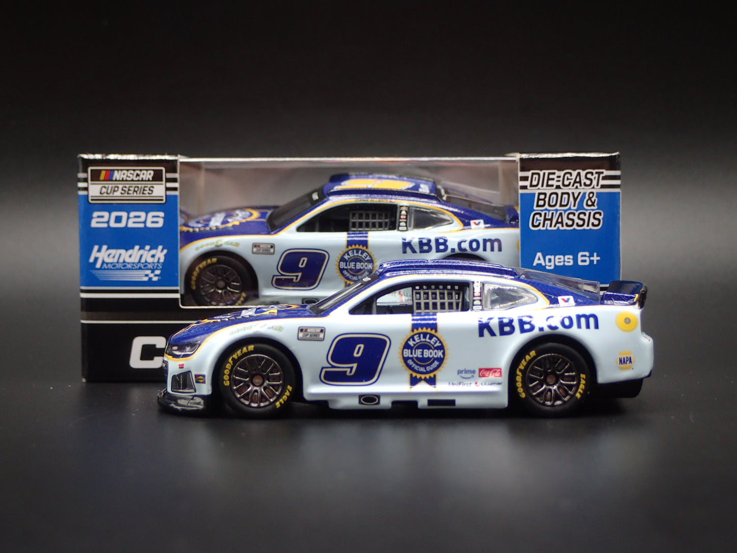 2026 26 CHEVROLET 9 CHASE ELLIOTT KELLEY BLUE BOOK NASCAR 1:64 SCALE DIECAST CAR