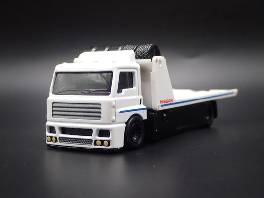 MODERN FLATBED CAR HAULER TRUCK NISSAN WHITE 1/64 SCALE DIECAST MODEL CAR