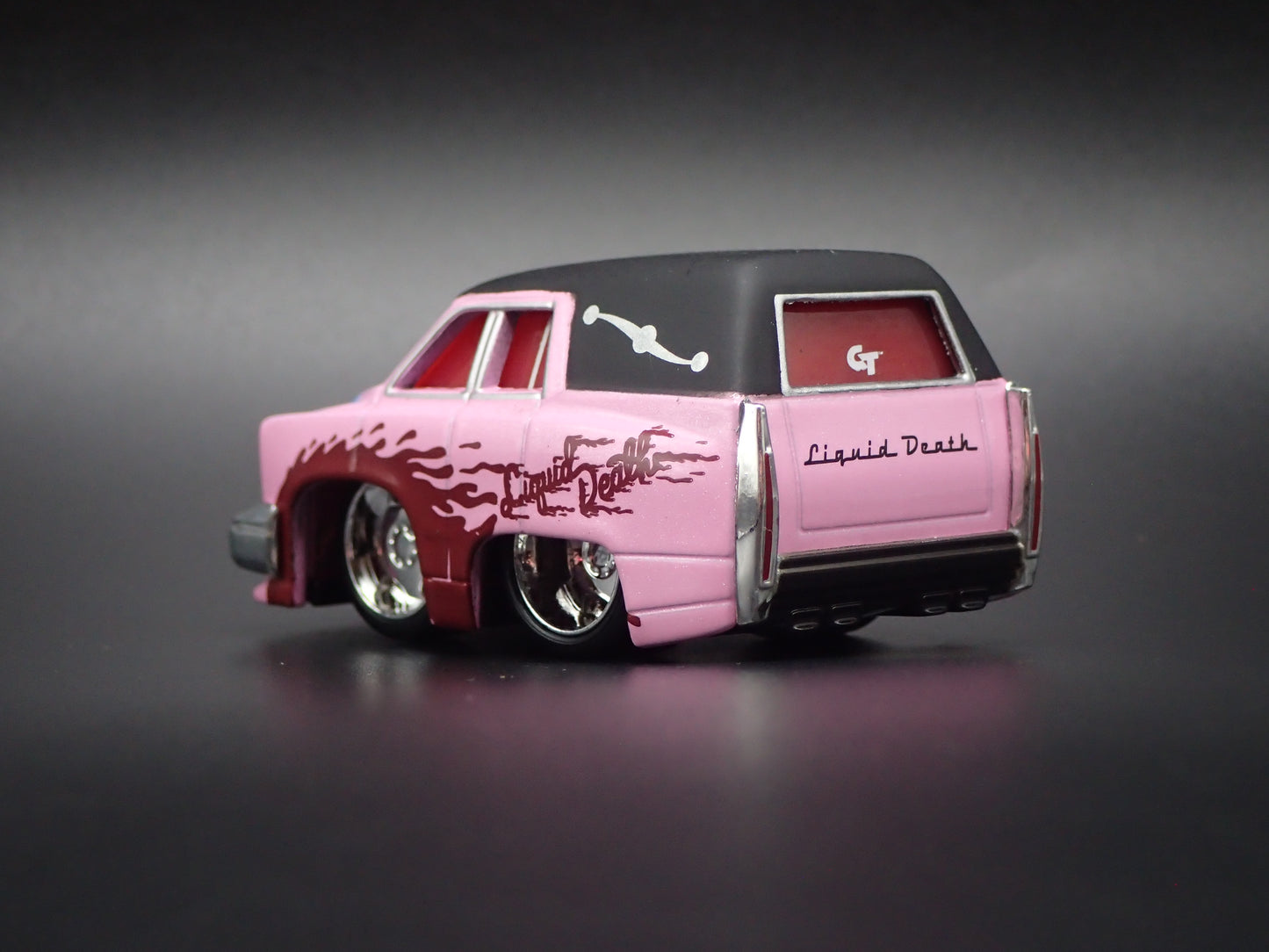 CADILLAC CADDY HEARSE LIQUID DEATH CAR TUNED 1/64 SCALE DIORAMA DIECAST MODEL CAR