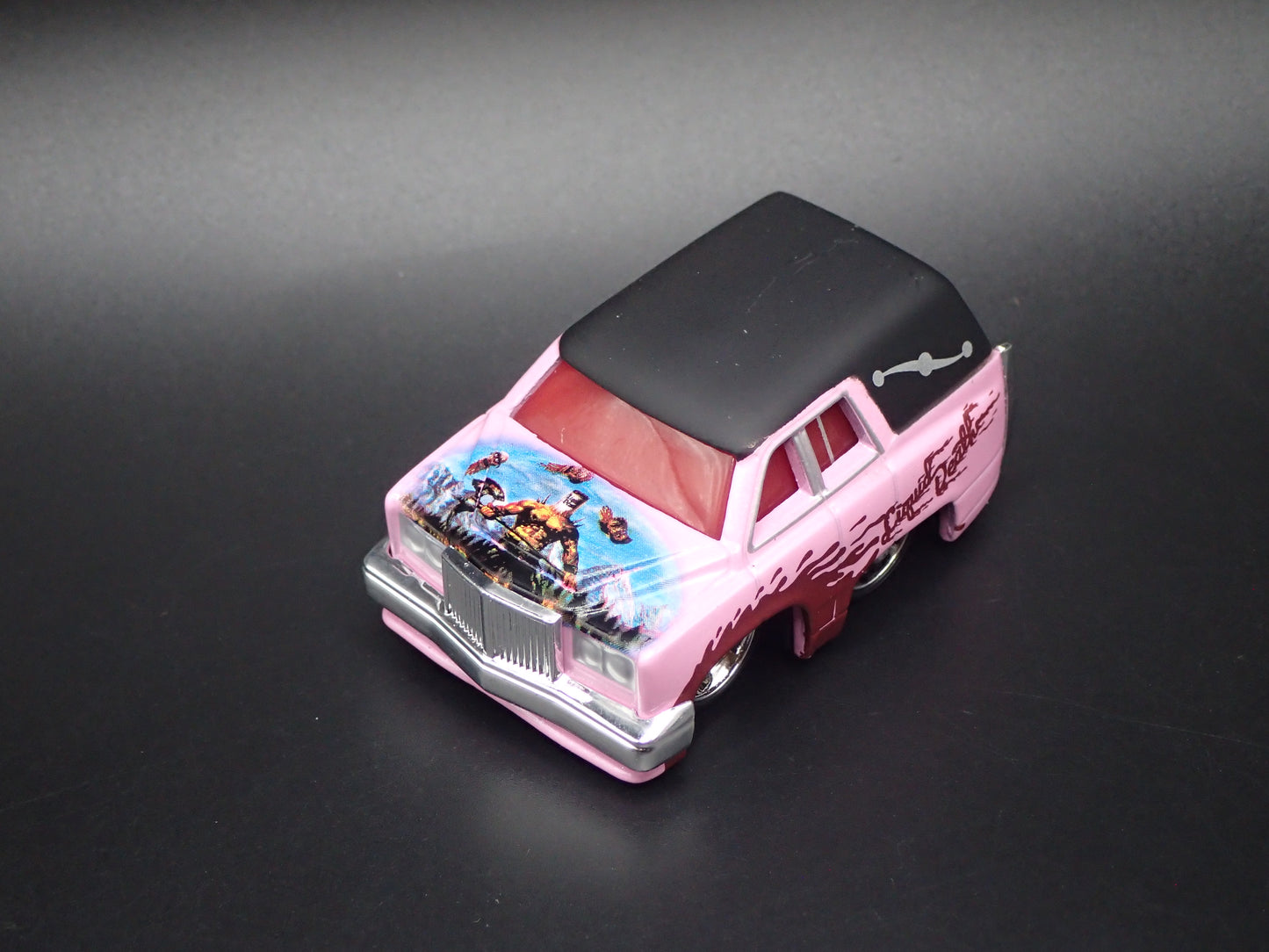 CADILLAC CADDY HEARSE LIQUID DEATH CAR TUNED 1/64 SCALE DIORAMA DIECAST MODEL CAR