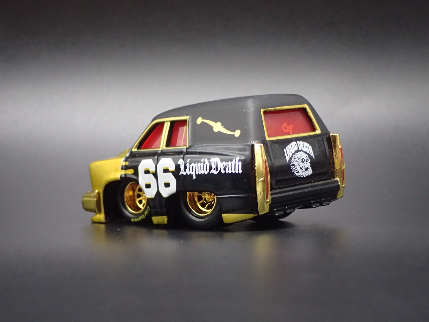 CADILLAC CADDY HEARSE LIQUID DEATH CAR TUNED 1/64 SCALE DIORAMA DIECAST MODEL CAR