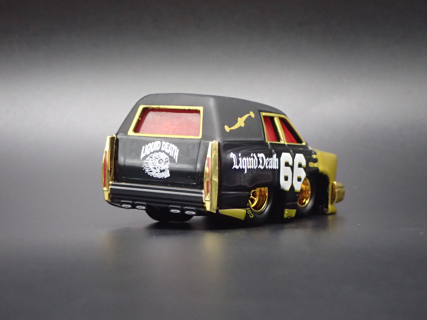 CADILLAC CADDY HEARSE LIQUID DEATH CAR TUNED 1/64 SCALE DIORAMA DIECAST MODEL CAR
