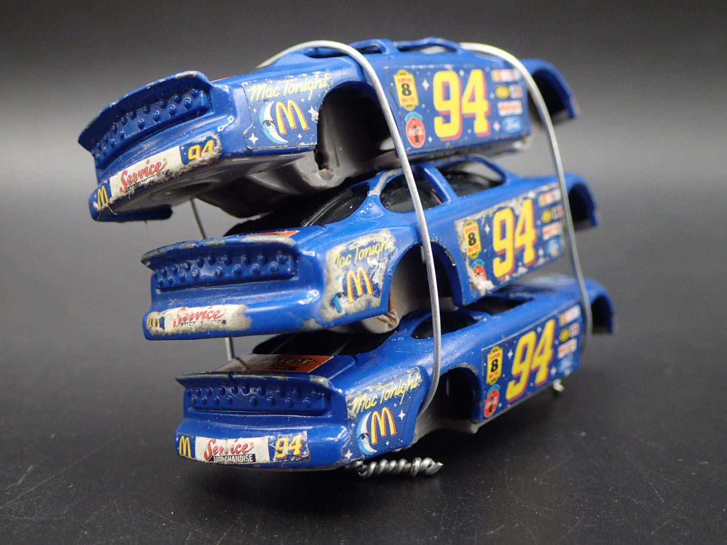 VINTAGE NASCAR 3 CARS CRUSHED ON A FLATBED TRAILER 1:64 SCALE DIECAST MODEL CAR