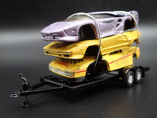 FERRARI / LAMBO 3 CARS CRUSHED ON A FLATBED TRAILER 1:64 SCALE DIECAST MODEL CAR