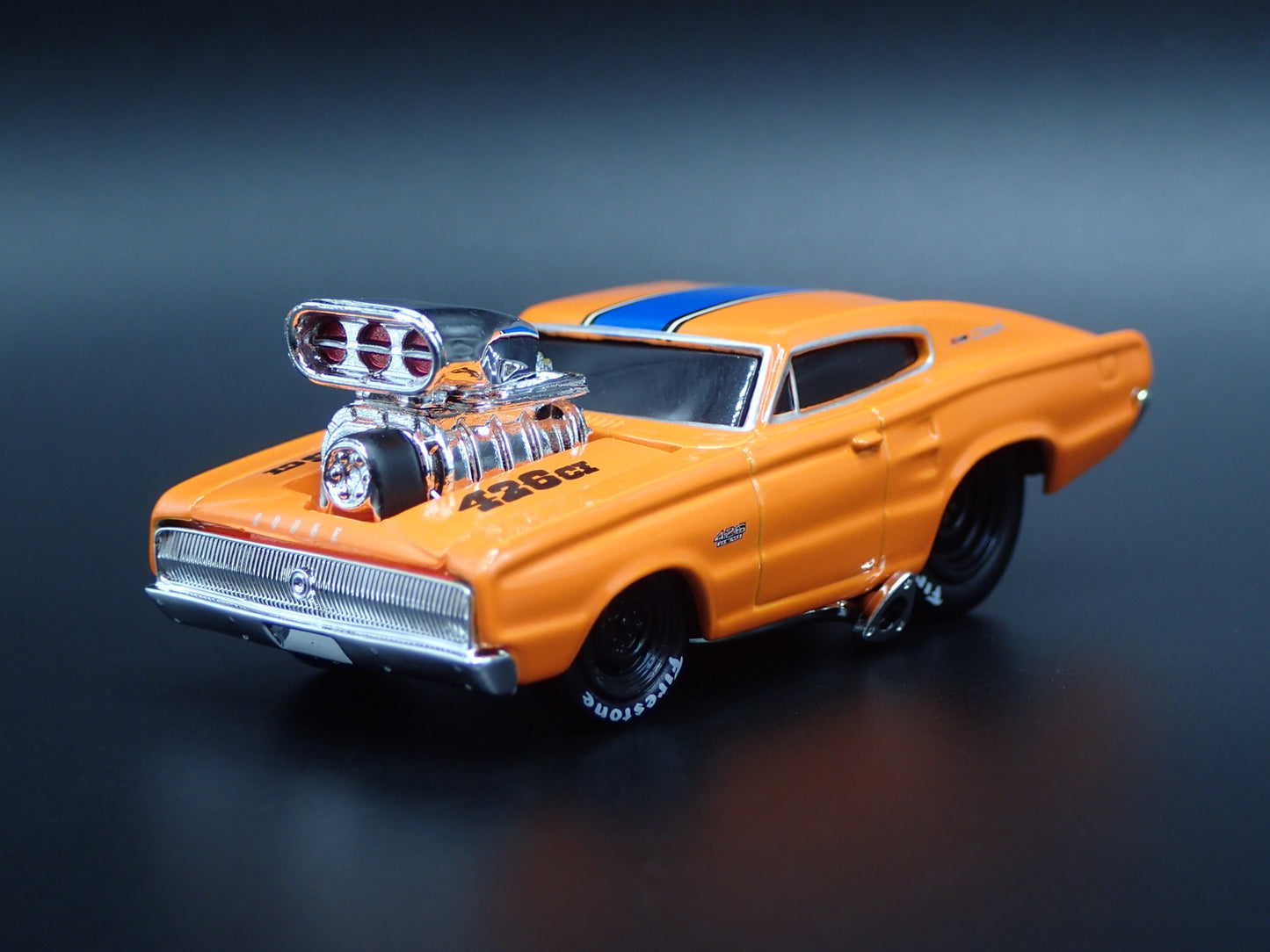 1966 66 DODGE CHARGER 426 MUSCLE CAR ORANGE 1:64 SCALE DIORAMA DIECAST MODEL CAR