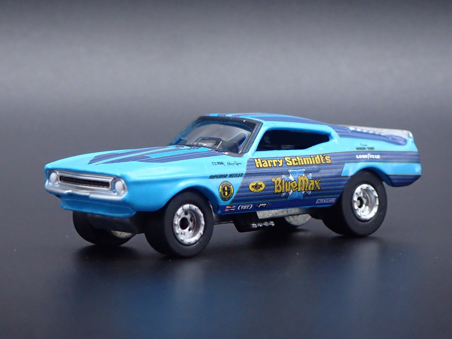 1972 72 FORD MUSTANG MACH 1 BLUE MAX FUNNY CAR NHRA 1/64 SCALE DIECAST MODEL CAR