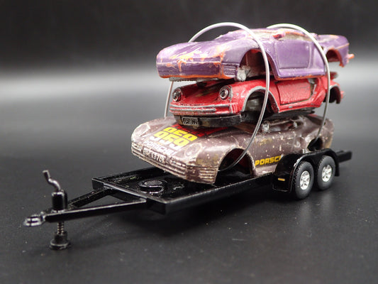 PORSCHE 3 CARS CRUSHED ON A FLATBED TRAILER 1:64 SCALE DIECAST MODEL CAR